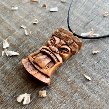 Tiki Totem Plum Wood Pendant