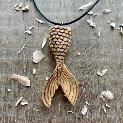 Mermaid Tail Walnut Wooden Pendant