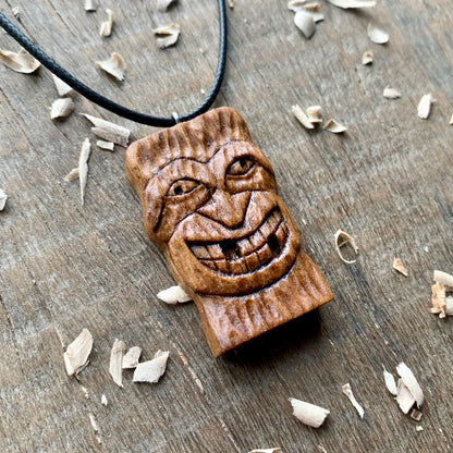 Tiki Tribal Mask Black Walnut Wood Pendant