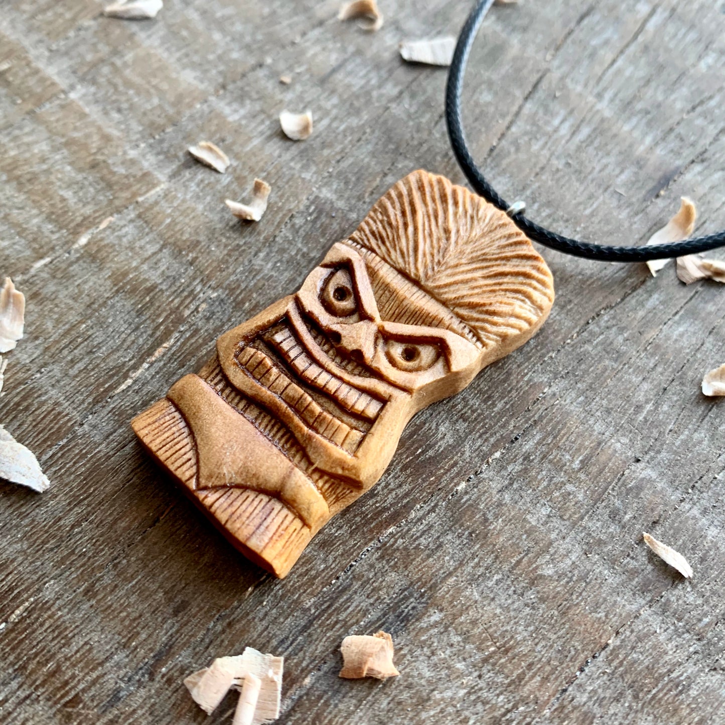 Tiki Mask Olive Wood Pendant