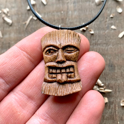 Wooden Walnut Tiki Mask Pendant