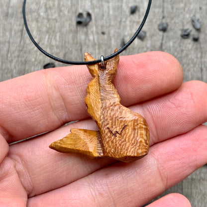 Hand Carved Fox Pendant Necklace, Almond Wood Jewelry