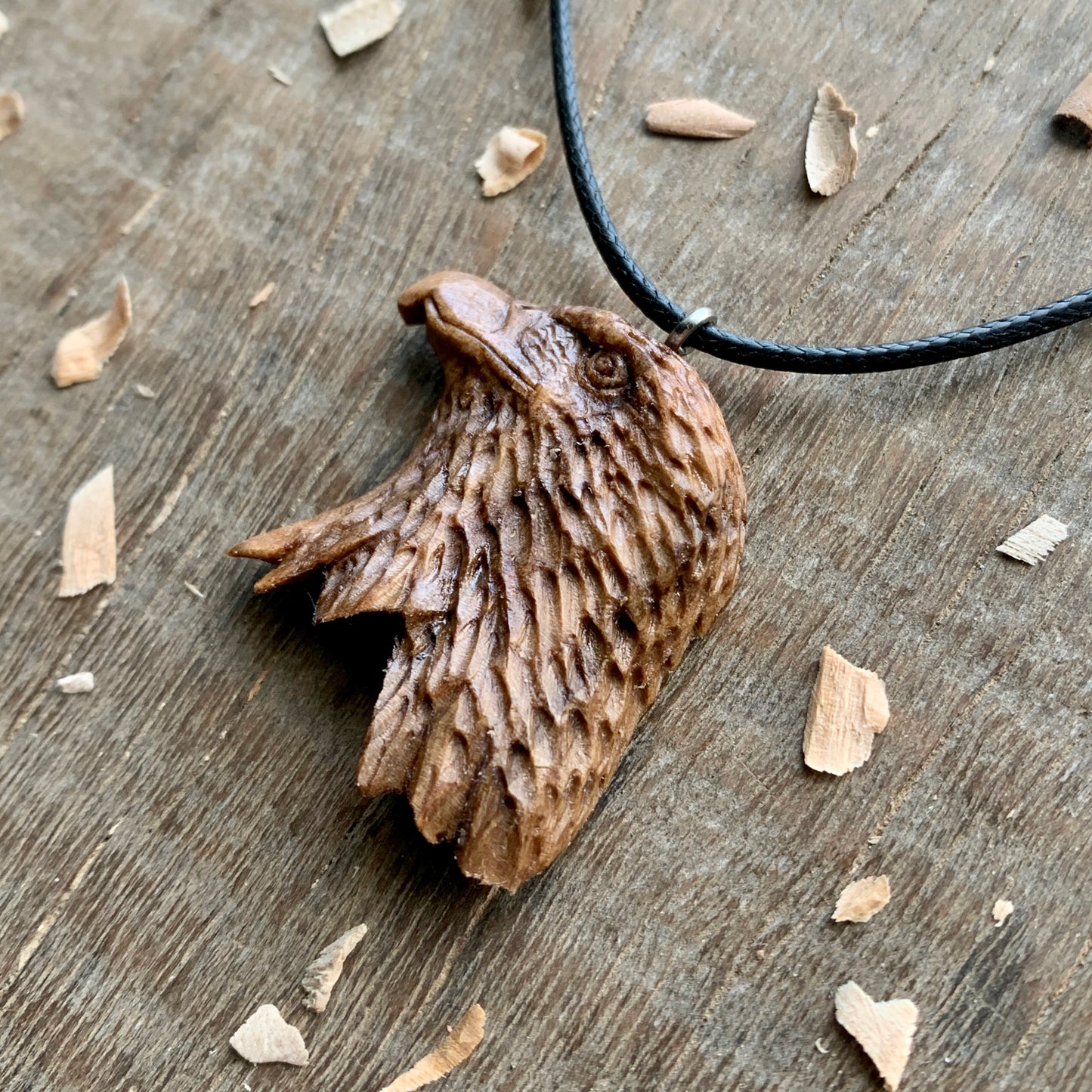 Eagle’s Head Walnut Wood Pendant