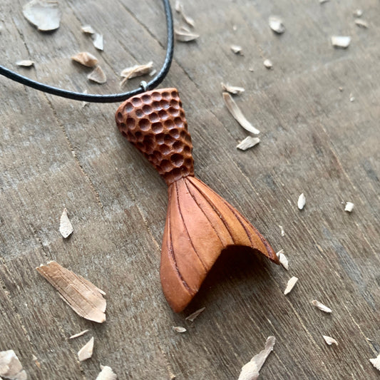 Mermaid Tail Apricot Wooden Pendant