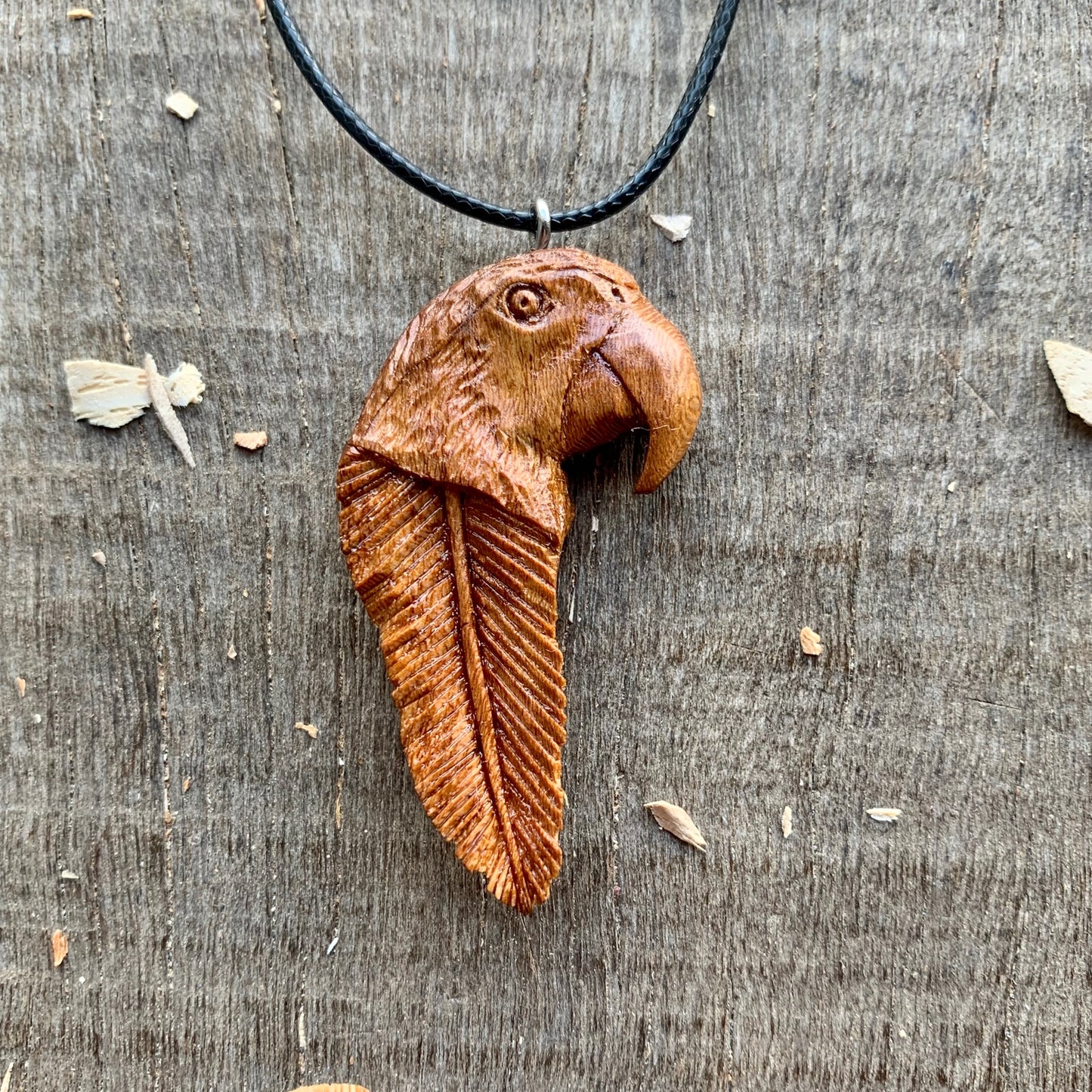 Parrot Head-Feather Pendant