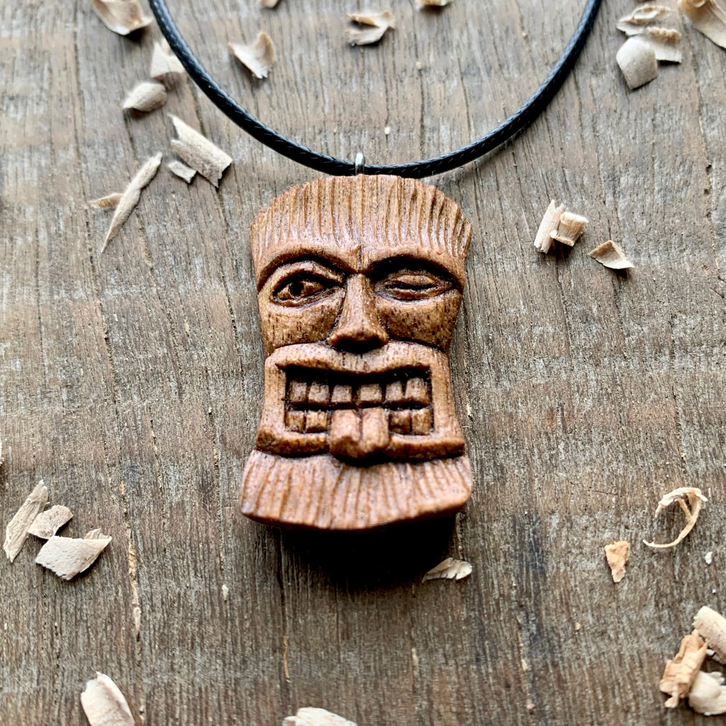 Wooden Walnut Tiki Mask Pendant