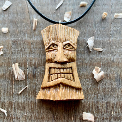 Tiki Mask Oak Wood Pendant