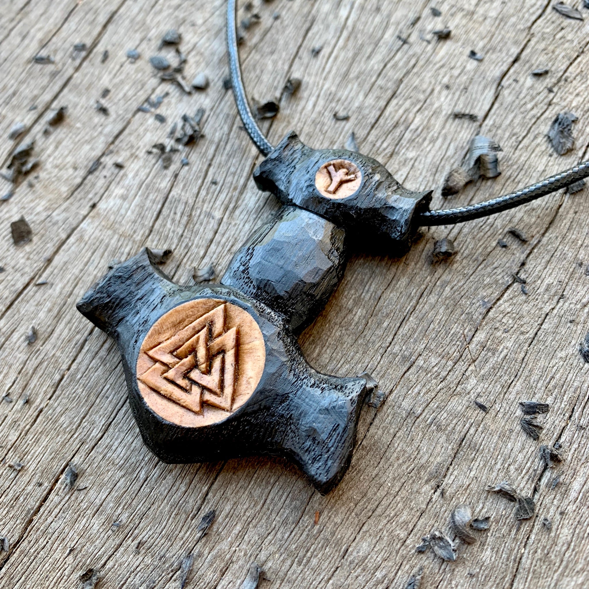 Wooden thor's hammer on sale pendant