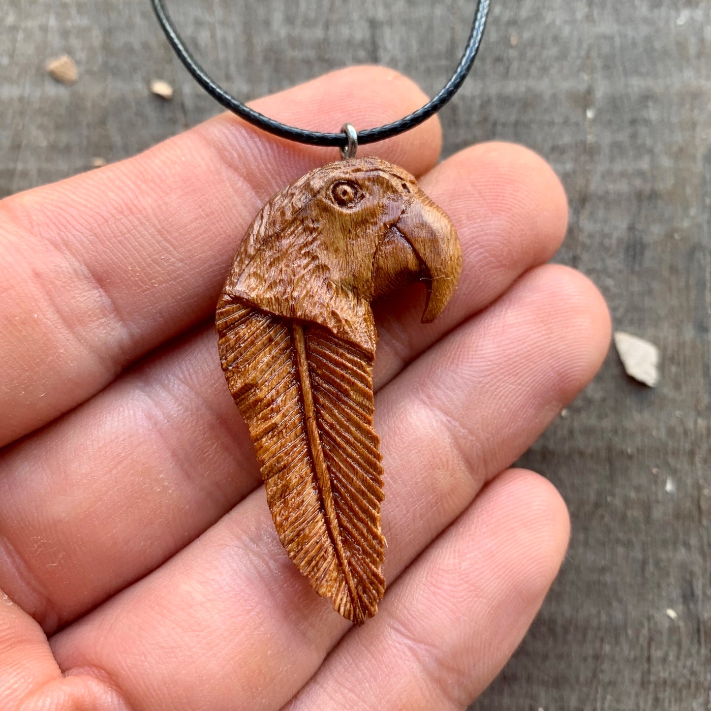 Parrot Head-Feather Pendant