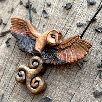 Celtic Barn Owl with Triskelion Pendant