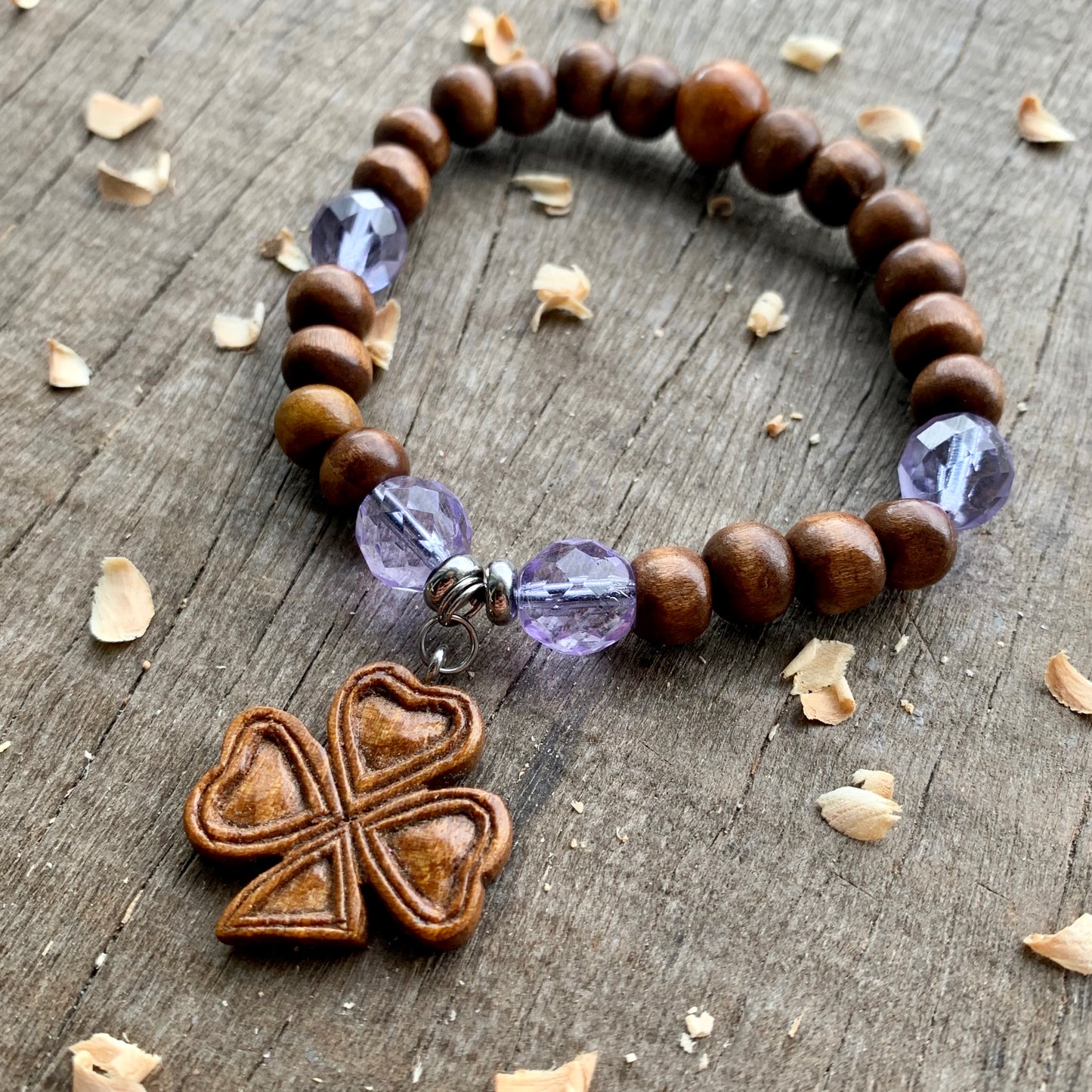 Beads Bracelet With Shamrock Wood Pendant