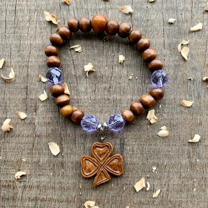 Beads Bracelet With Shamrock Wood Pendant