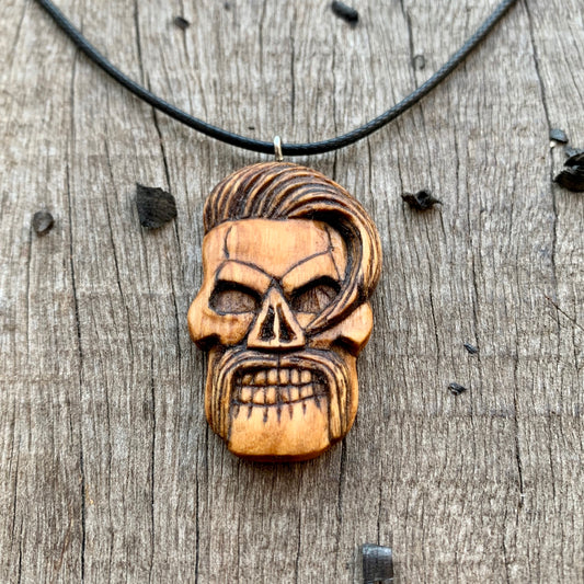 Skull With Hair and Mustaches Pendant