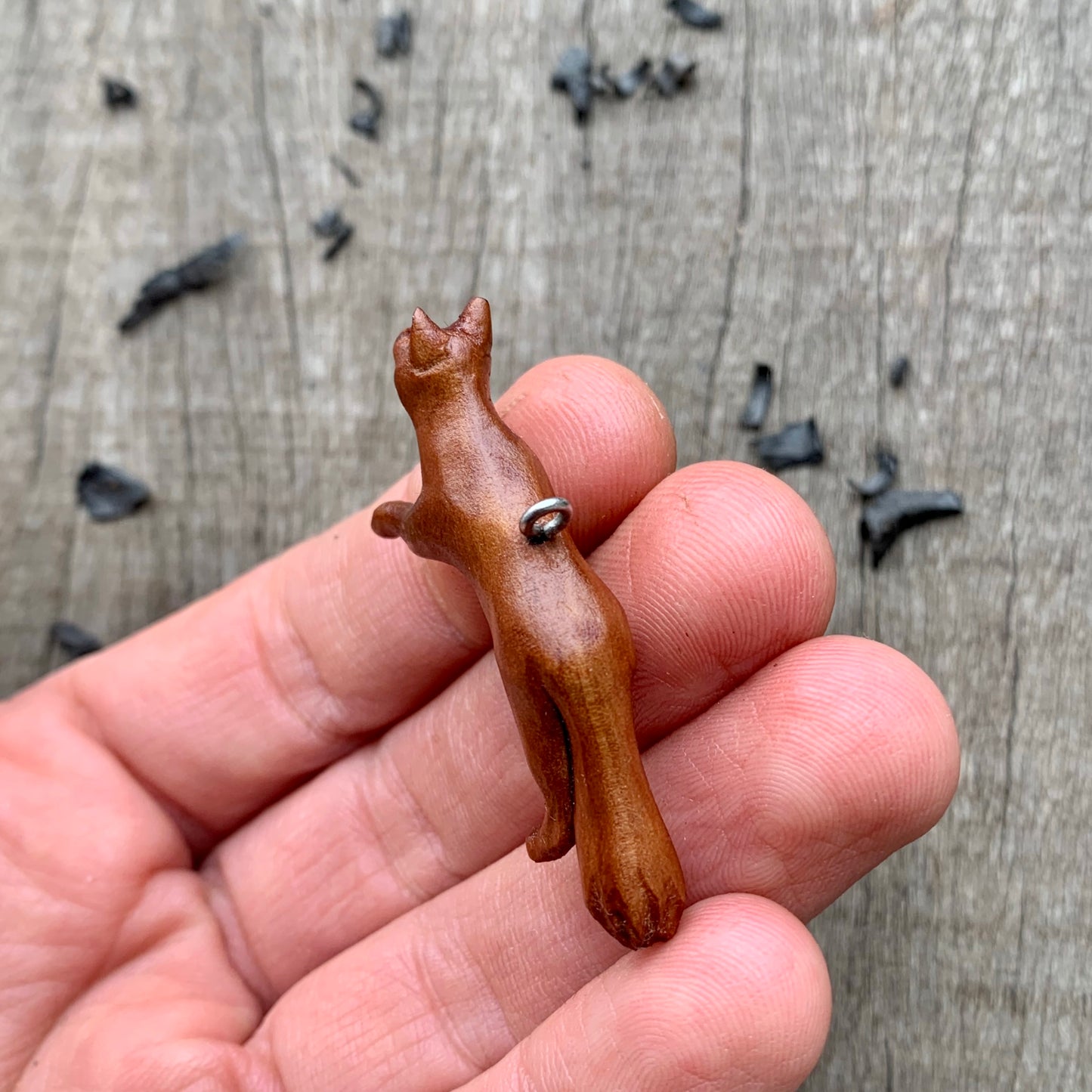 Hand Carved Fox Necklace, Apricot Wood Pendant