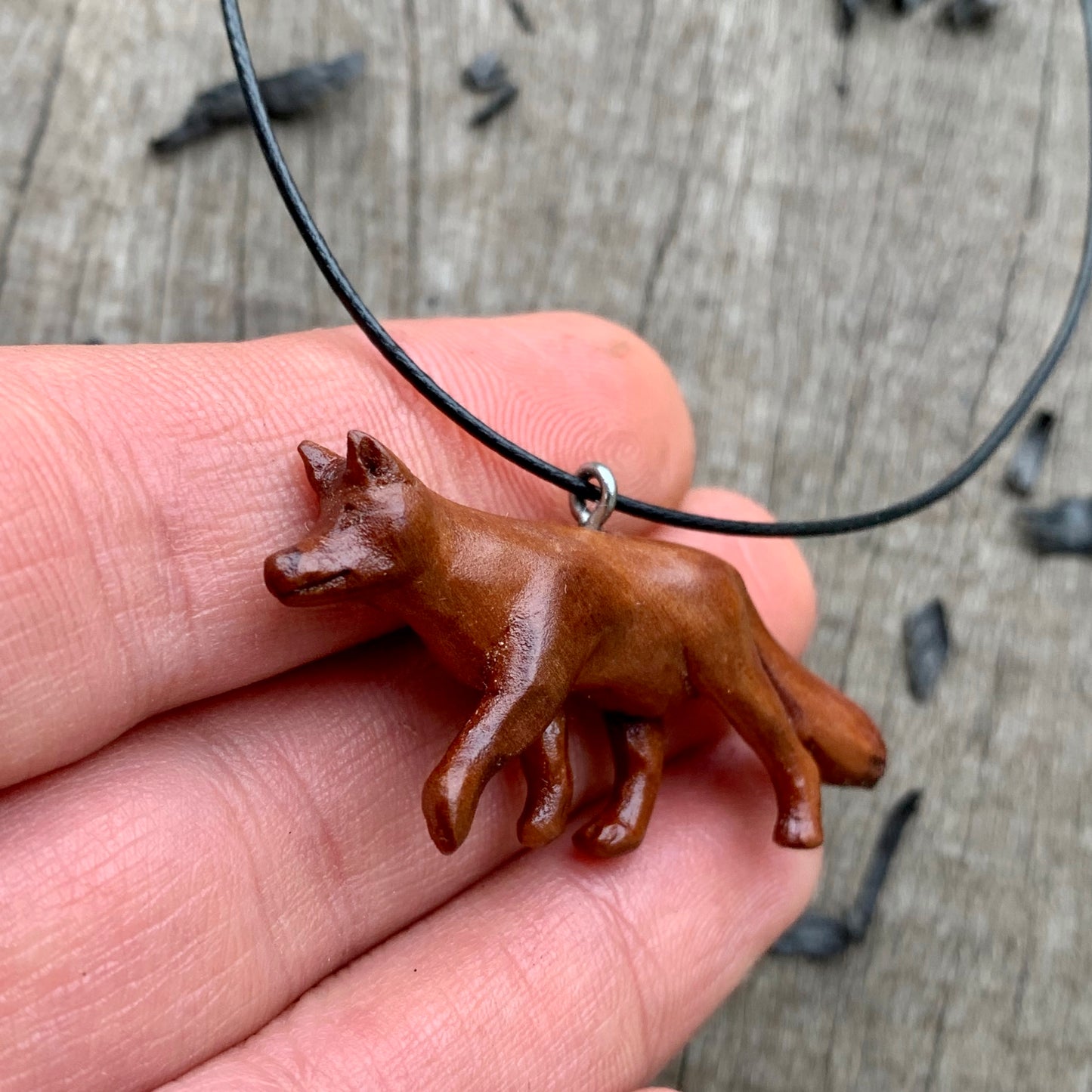 Hand Carved Fox Necklace, Apricot Wood Pendant