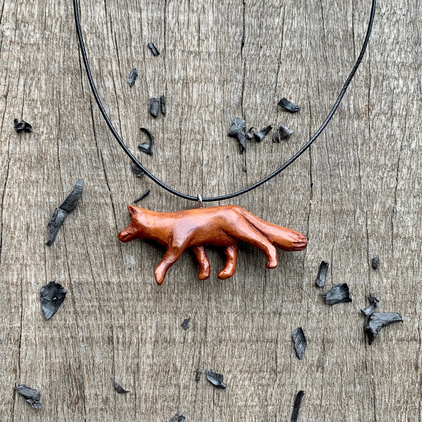 Hand Carved Fox Necklace, Apricot Wood Pendant