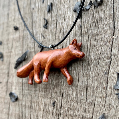 Hand Carved Fox Necklace, Apricot Wood Pendant