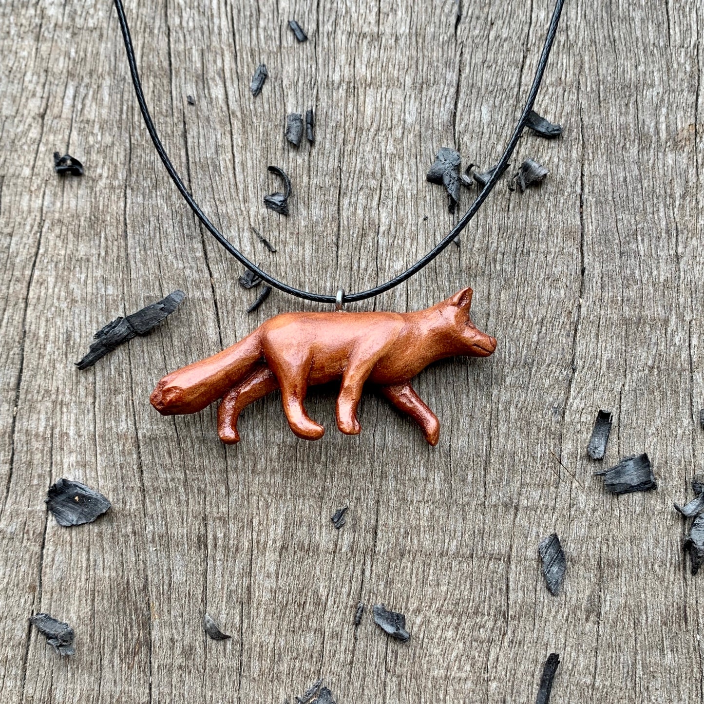 Hand Carved Fox Necklace, Apricot Wood Pendant