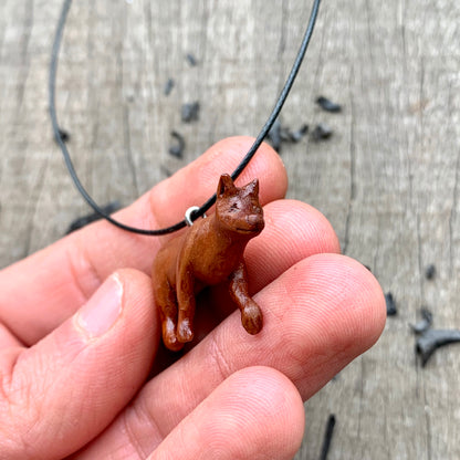 Hand Carved Fox Necklace, Apricot Wood Pendant