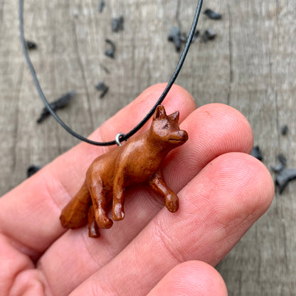 Hand Carved Fox Necklace, Apricot Wood Pendant