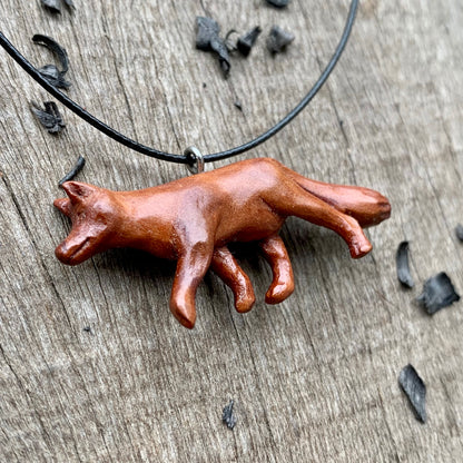 Hand Carved Fox Necklace, Apricot Wood Pendant