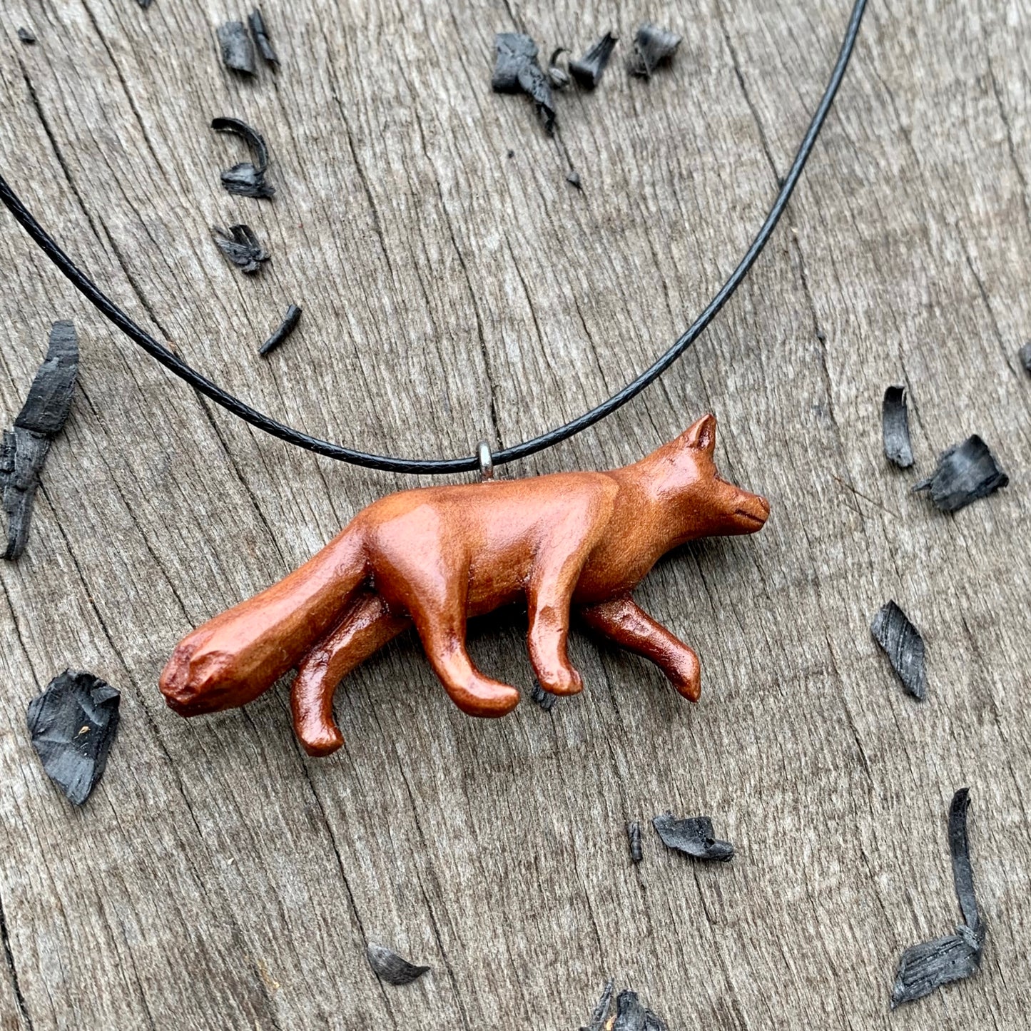 Hand Carved Fox Necklace, Apricot Wood Pendant