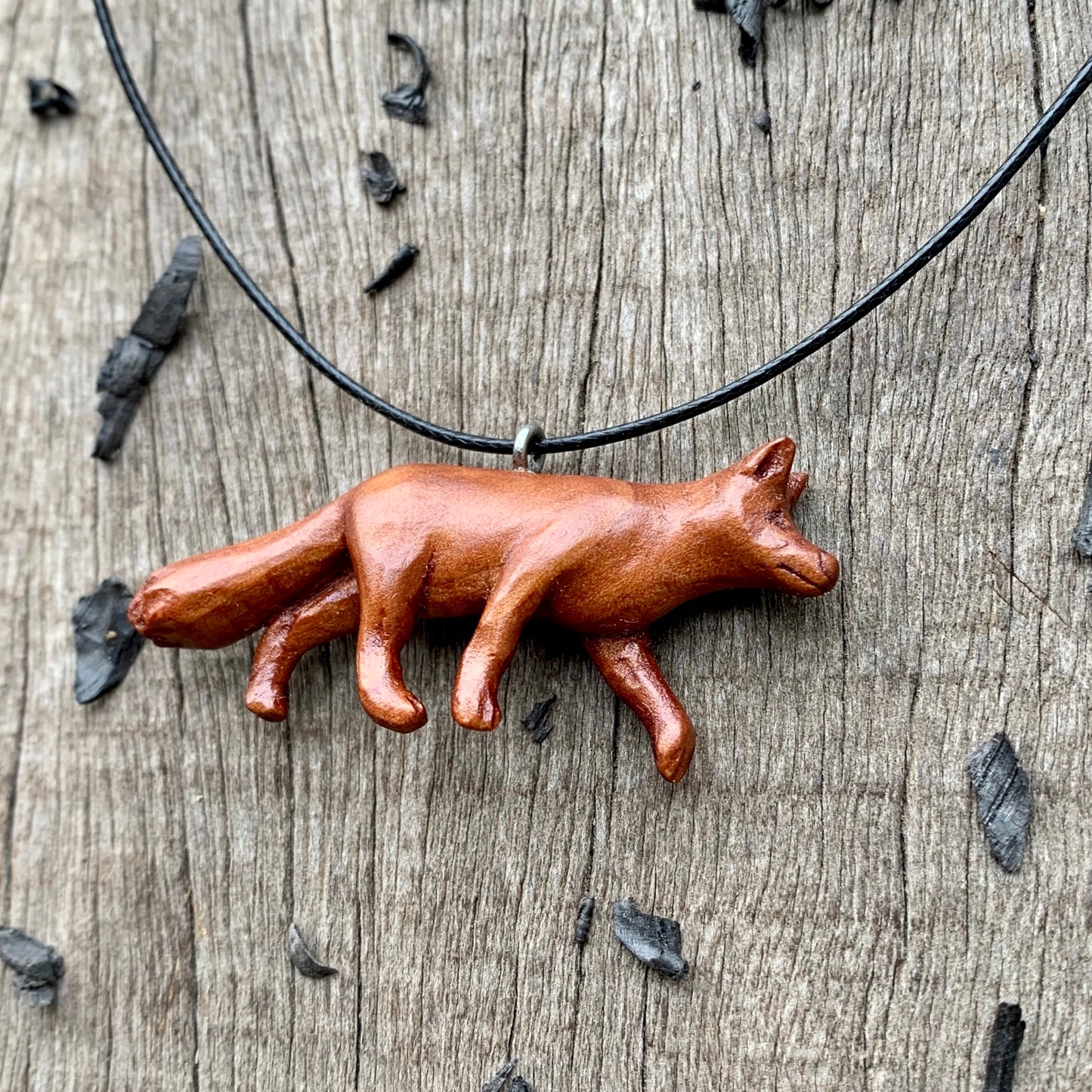 Hand Carved Fox Necklace, Apricot Wood Pendant